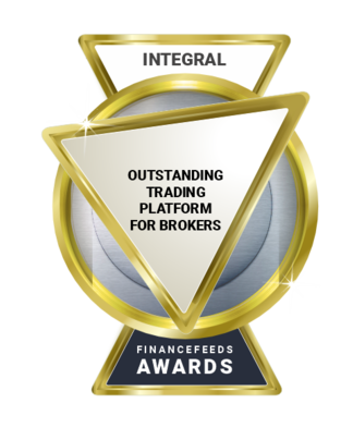 A dynamic animation of a golden award trophy being presented to Integral, recognizing their exceptional trading platform for brokers.